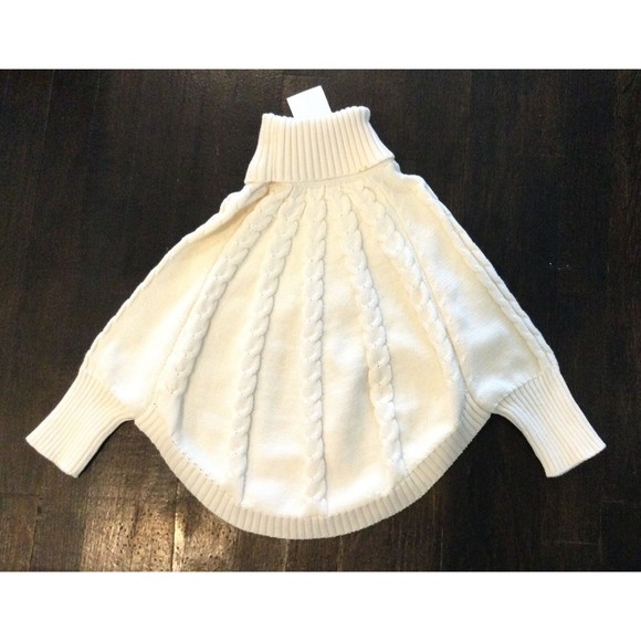 VIRGIL KIDS GIRLS TURTLENECK FALL PONCHO CABLE KNIT SWEATER 5T 110cm Cream Cape - Picture 4 of 4